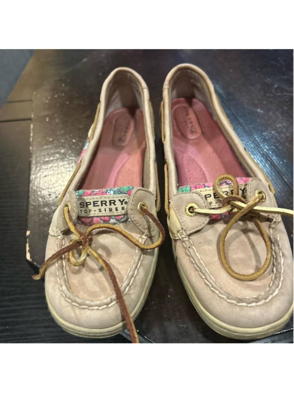 Sperry Beige and Floral Boat Shoes